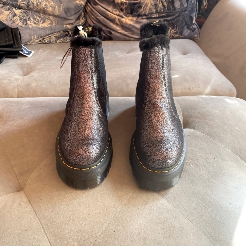 Dr. Martens Metallic Glitter Platform Chelsea Boots in Black/Silver - Picture 2 of 8